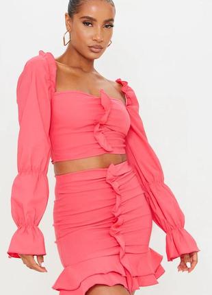 Костюм летний prettylittlething юбка+топ трендовый s розовый фуксия1 фото