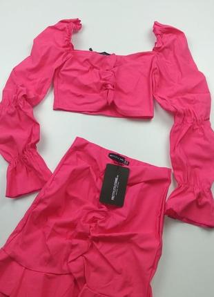 Костюм летний prettylittlething юбка+топ трендовый s розовый фуксия6 фото