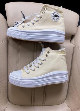 Converse all star move yellow жіночі масивні кеди конверс на високій підошві кремові жовті бежеві весна літо кеды на высокой платформе кремовые