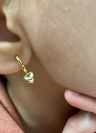 Серьги сердечки серебро позолота сережки колечки сердце5 фото
