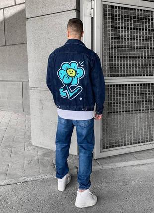 Джинсовка джинсовый пиджак оверсайз мужская синяя турция / джинсовая куртка піджак курточка синя4 фото