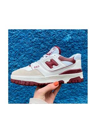 Кроссовки женские new balance 550 белые бордовые / кросівки жіночі білі бордові кроссы