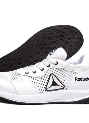Мужские кожаные летние кроссовки, перфорация rееbok classic white r-03 біл. перф
