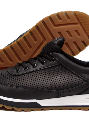 Чоловічі шкіряні літні кросівки, перфорація e-series classic black e-08 черн.перфоров