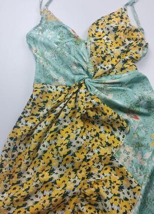Плаття-сарафан prettylittlething міді 36 жовто-блакитна сукня (pltcmm4159)