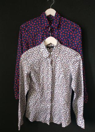 Рубашка с потайной планкой приталенный силуэт в цветочек орнамент круглый воротник принт t.m.lewin блузка хлопок коттон7 фото