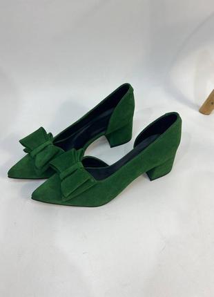 Ексклюзивні туфлі човники італійська замша зелені1 фото