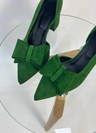 Ексклюзивні туфлі човники італійська замша зелені2 фото