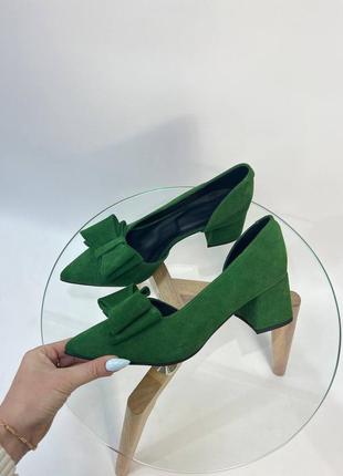 Ексклюзивні туфлі човники італійська замша зелені6 фото