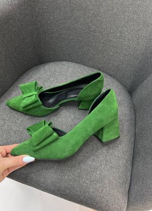Ексклюзивні туфлі човники італійська замша зелені4 фото