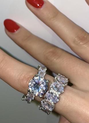 Шикарні срібні кільця шикарне жіноче срібне кільце пара кілець з великим каменем перстень срібло 9251 фото