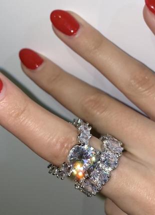 Шикарные кольца серебряные шикарное женское серебряное кольцо пара колец с большим камнем перстень серебро 9252 фото