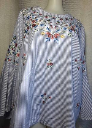 100% коттон жіноча натуральна коттоновая блуза в смужку, блузка з яскравою вишивкою, вишиванка8 фото