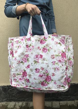 Велика,текстиль.сумка,торба стегана,квітковий принт-прованс,білизняна,домашня2 фото