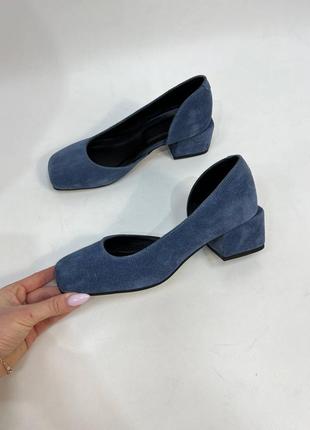 Ексклюзивні туфлі з натуральної італійської шкіри і замша сині1 фото