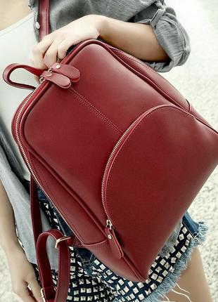 Женский красный кожаный рюкзак уценка8 фото
