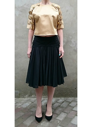 Чорна спідниця sisley, спідниця міді, чёрная юбка sisley, юбка миди