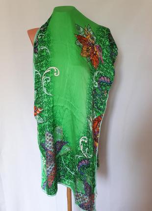 Яркий шелковый палантин ранняя зелень purset (53 см на 168 см)