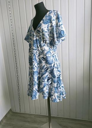 Платье с принтом "гжель" из мятого хлопка h&m 175/100 cm, xl8 фото