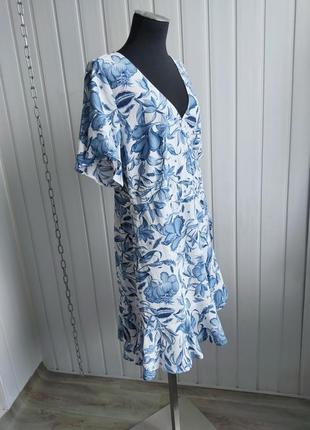 Платье с принтом "гжель" из мятого хлопка h&m 175/100 cm, xl7 фото