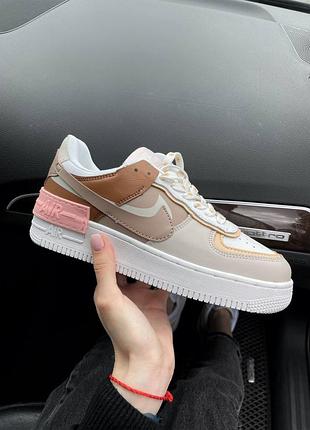 Nike air force 1 shadow brown новинка жіночі трендові беж коричневі кросівки найк форс мокко весна літо осінь демісезон коричневые бежевые кроссовки