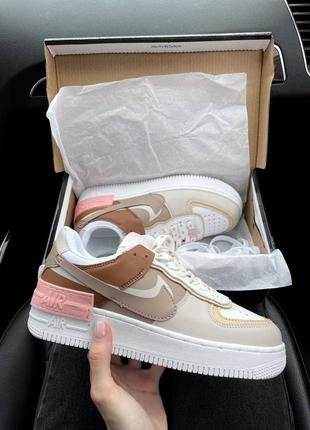 Nike air force 1 shadow brown новинка жіночі трендові беж коричневі кросівки найк форс мокко весна літо осінь демісезон коричневые бежевые кроссовки9 фото