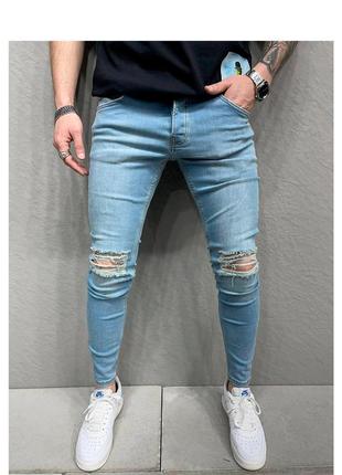 Джинси чоловічі рвані блакитні туреччина / джинси чоловічі штани штани рвані голубі турречина1 фото