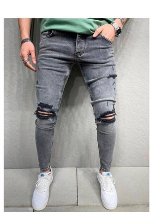 Джинсы мужские рваные серые турция / джинси чоловічі штаны штани рвані сірі турречина