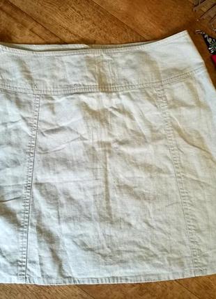 Льняная бежевая юбка на пуговках naf-naf 40 р. (l)3 фото