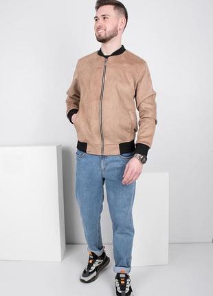Чоловіча стильна куртка курточка бомбер без капюшона замша еко