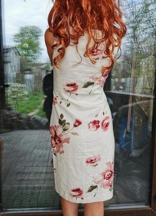 Платье коттон хлопок миди футляр прямое в принт цветы розы part two офисное молочное сукня5 фото