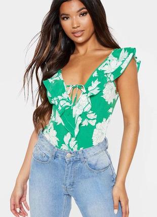 Боди женский prettylittlething летний  uk12 трендовый зеленый6 фото