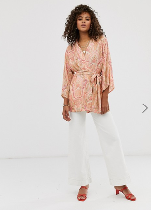 Накидка кимоно блузка пудровая шифоновая с поясом купить цена2 фото