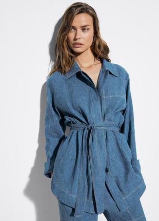 Джинсова куртка-сорочка massimo dutti льон+бавовна