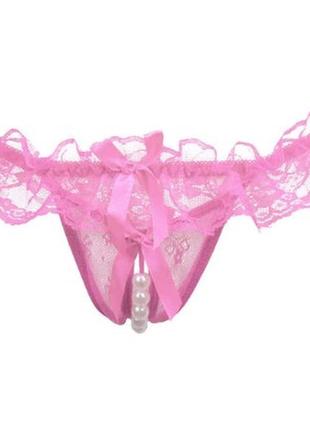 Стрінги з намистинами і розрізом рожеві