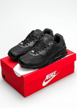 Кожаные, мужские, чёрные кроссовки nike air max 90