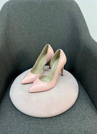 Ексклюзивні туфлі човники італійська шкіра рожеві на шпильці2 фото