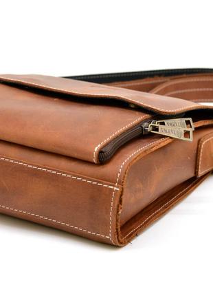 Мужская кожаная сумка планшет через плечо коричневая деловая5 фото