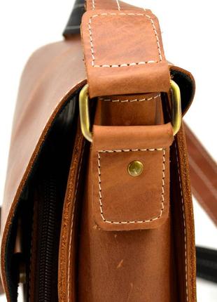 Чоловіча шкіряна сумка планшет через плече коричнева ділова10 фото