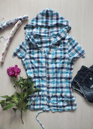 Клетчатая рубашка -туника с капюшоном