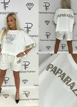 Нереально крутой белый костюм с шортами и штанами,люкс качество.