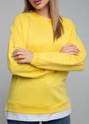 Удлиненная женская кофточка реглан обманка с разрезами коттон желтый 44-46.