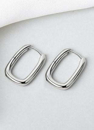 Массивные серьги серебро 925 покрытие сережки овальные минимализм7 фото