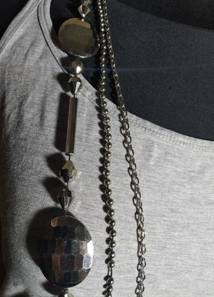 Длинное трехрядное ожерелье бусы с цепочкой3 фото