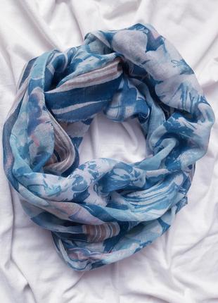 Тонкий хомут шарф у принт зелено бірюзовий