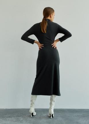 Платье миди трикотажное с рукавами в рубчик3 фото