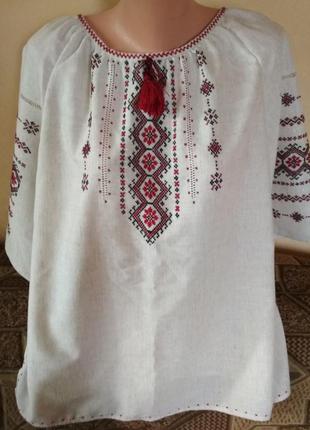 Вишиванка жіноча ручна робота короткий рукав (домоткане полотно)