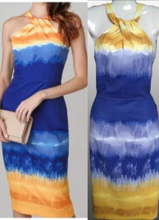 Міді сукня халтер h&m  в патріотичних кольорах/нарядне плаття міді жовто-блакитне