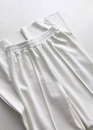 Женские штаны со стрелками и разрезами по бокам двухнить белый 48-505 фото