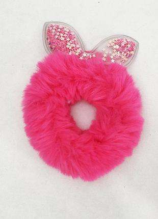 Резинки для волос меховые с блестками внутри ушей